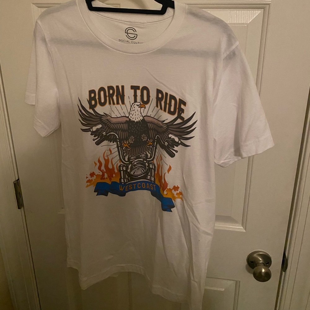 Born to Ride White EAGLE Motorcycle Biker Westcoast Womens Cotton TEE NWOT M